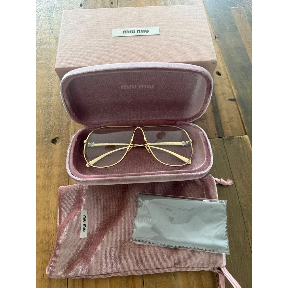 Miu Miu MU 54SS Gold Aviator Eyeglasses Clear Blue Lens Frames New in Case